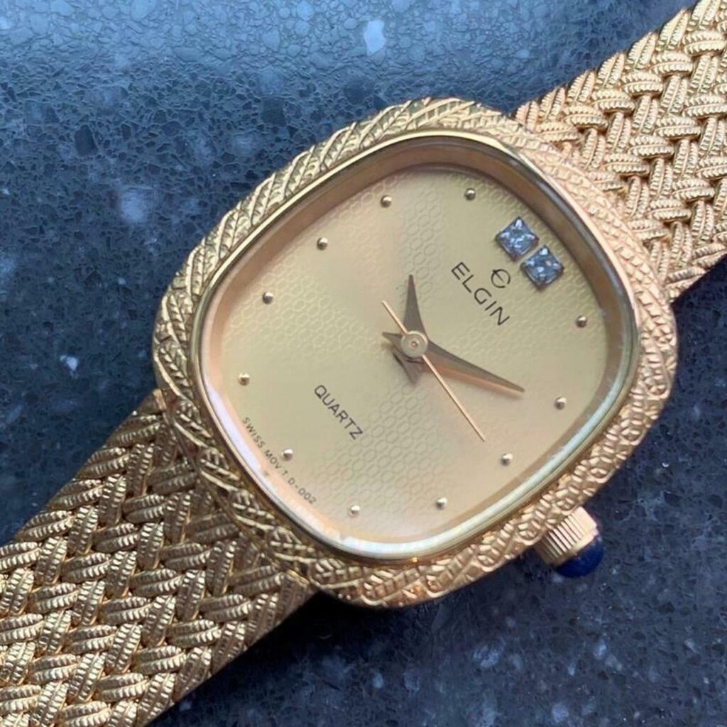 Đồng hồ Elgin Ladies 18k Gold-Plated Diamond Dress Watch