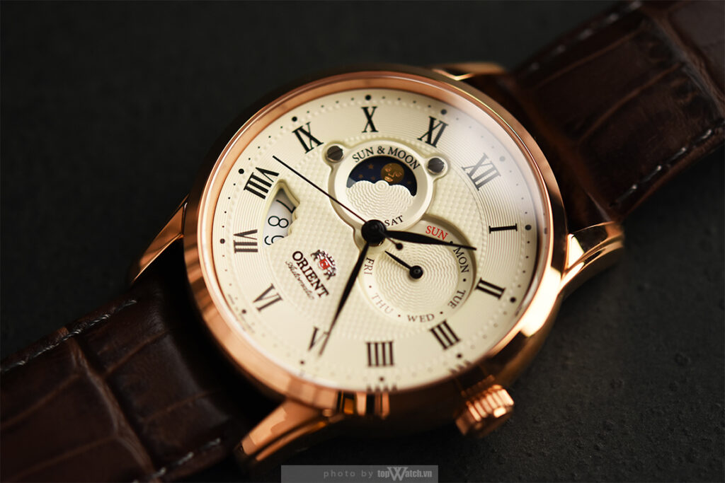 Đồng hồ đeo tay chính hãng Orient Sun and Moon II Rose Gold mặt trắng SET0T001W0