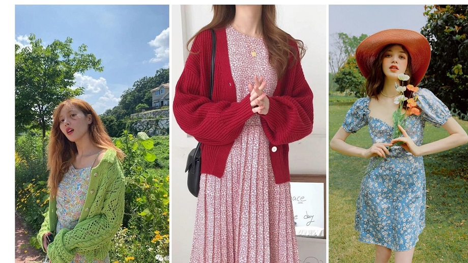 Bạn hoàn toàn có thể mix váy hoa nhí với áo cardigan