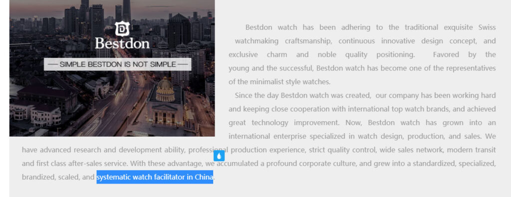 Theo trang web trên giới thiệu thì đồng hồ Bestdon có xuất xứ từ Trung Quốc