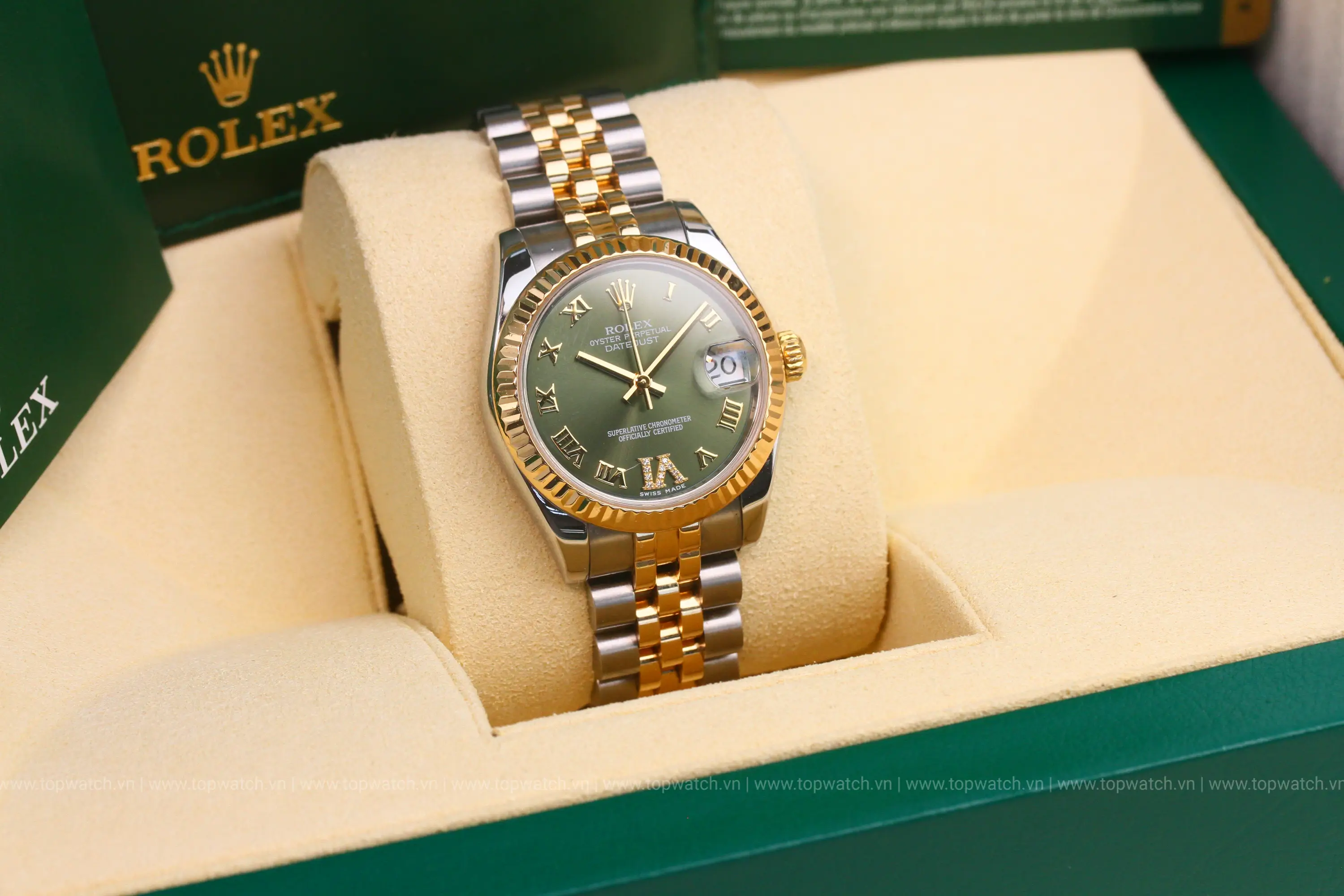 Đồng Hồ Rolex Datejust 31 178273 Mặt Số Xanh Lá Cọc La Mã