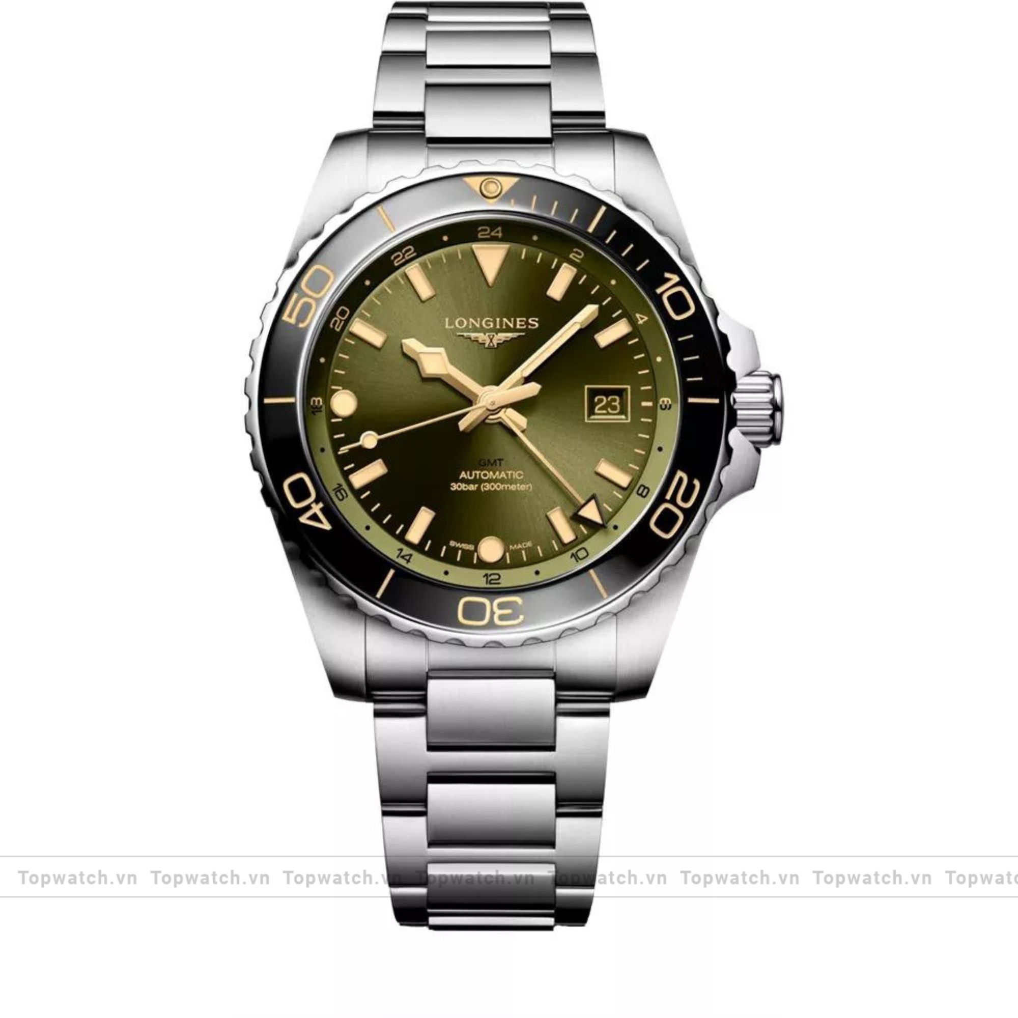 Longines Hydroconquest L3.890.4.06.6 Green – Tone GMT Watch 43mm