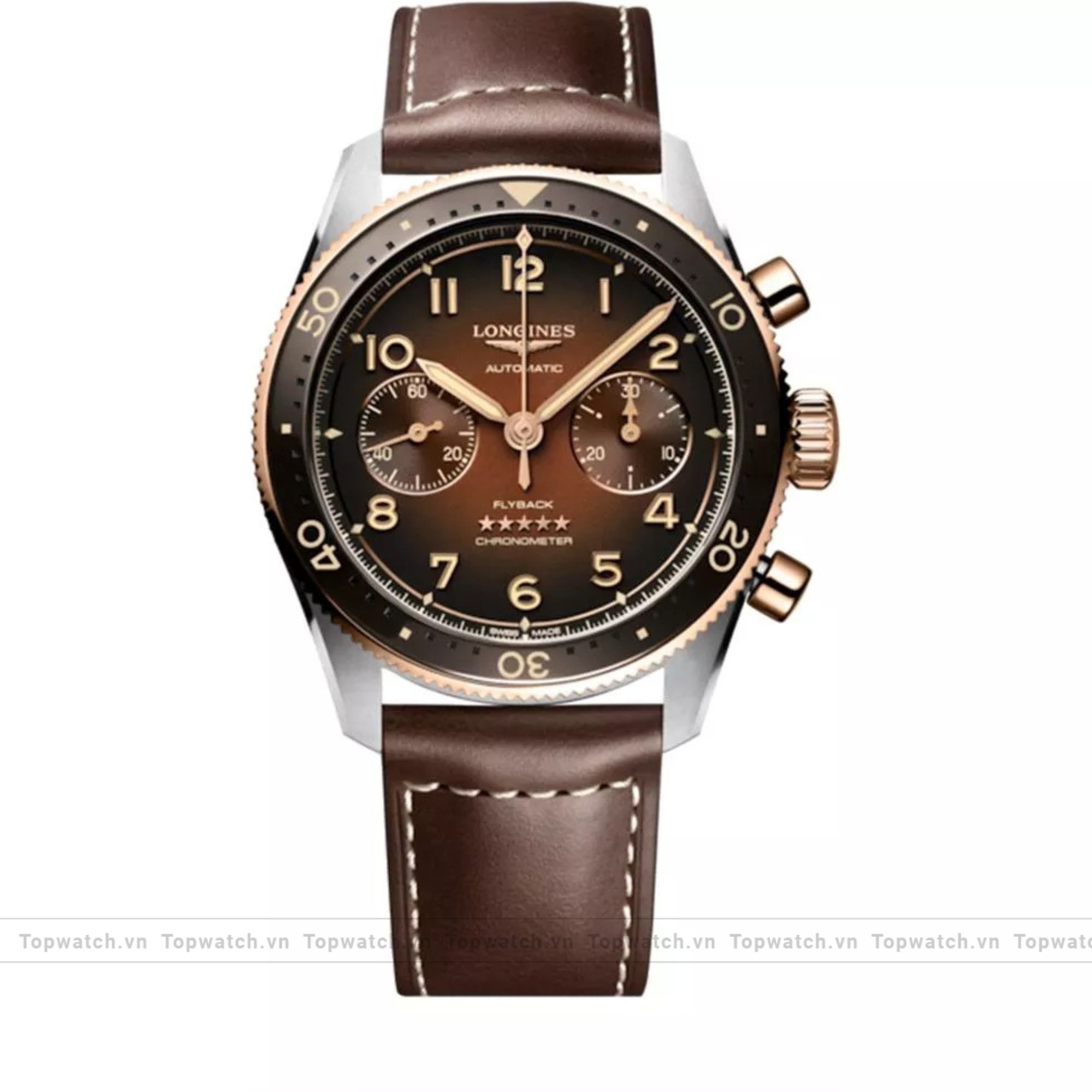 Longines Spirit L3.821.5.59.2 Brown – Tone Flyback Watch 42mm