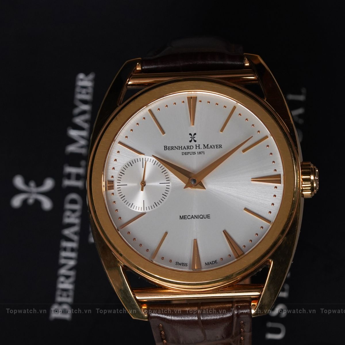 Bernhard H.Mayer Silver Rose Gold PVD Plated Stainless Steel Leather Mecanique