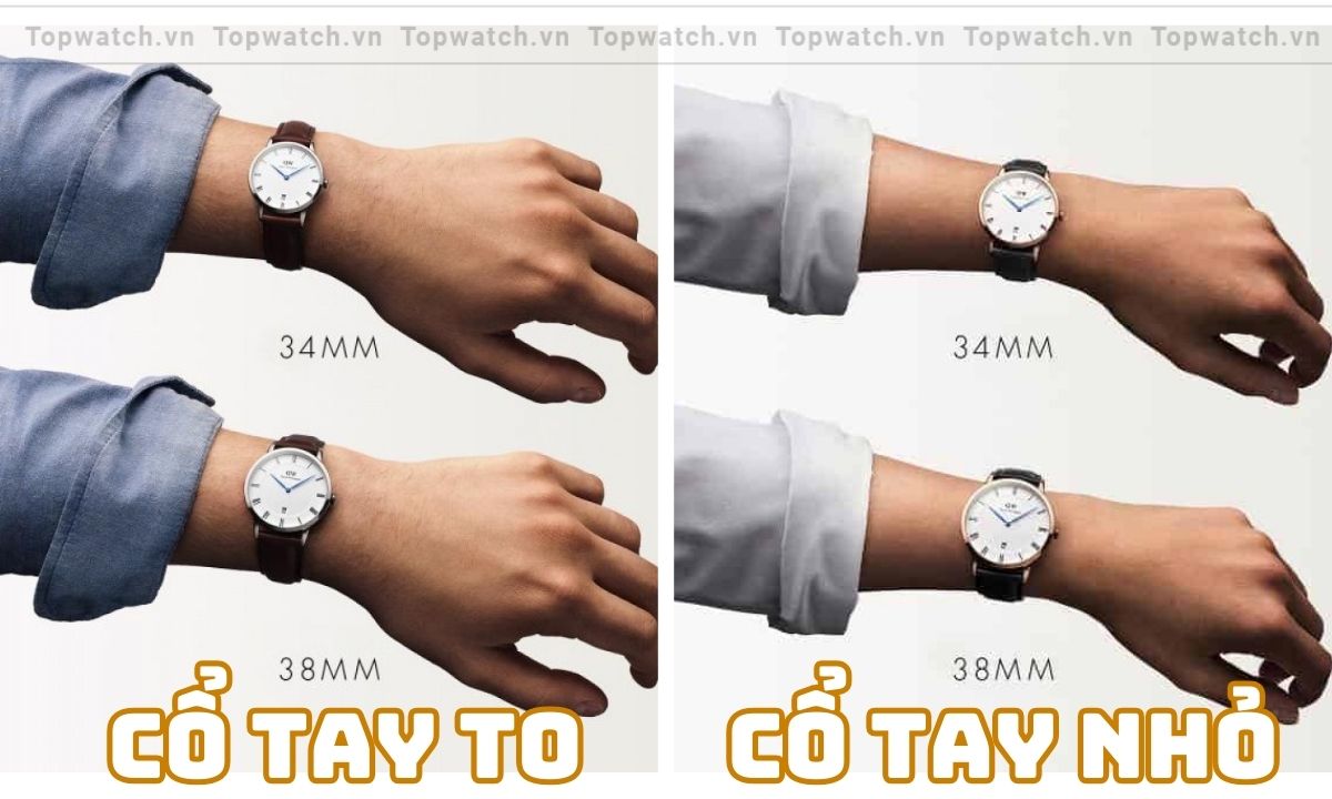 so sánh cổ tay to và nhỏ khi đeo đồng hồ