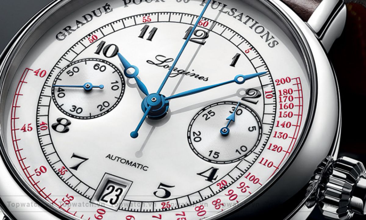 Vành bezel đo nhịp tim trên đồng hồ Longines Pulsometer