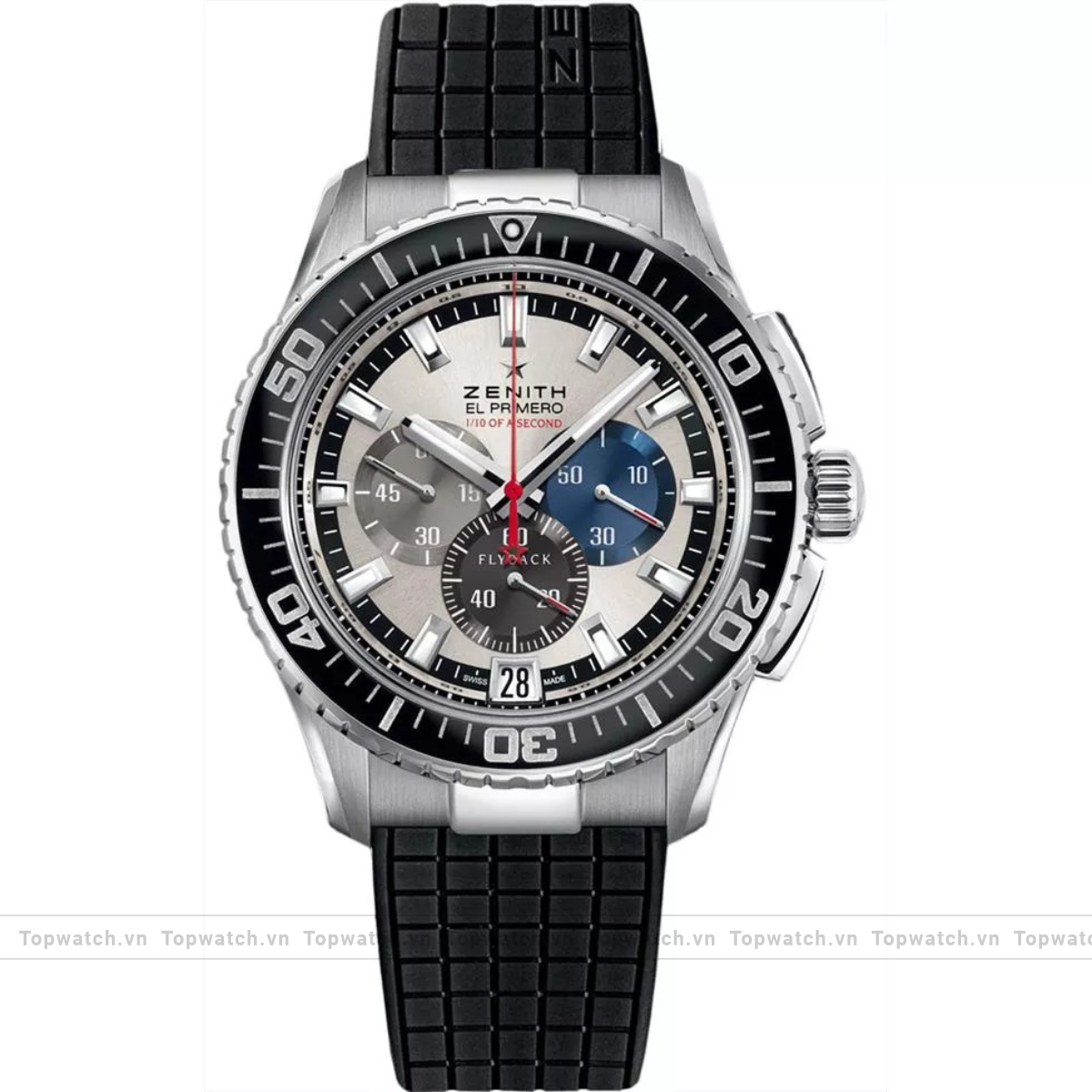 Zenith El Primero 03.2062.4057/69.R515 Mens Stainless Steel Rubber Black Watch 45.5mm