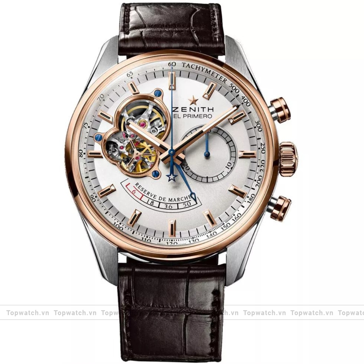 Zenith El Primero 51.2080.4021/01.C494 Mens Stainless Steel & Gold Leather Watch 42mm Zenith El Primero 51.2080.4021/01.C494 Mens Stainless Steel & Gold Leather Watch 42mm