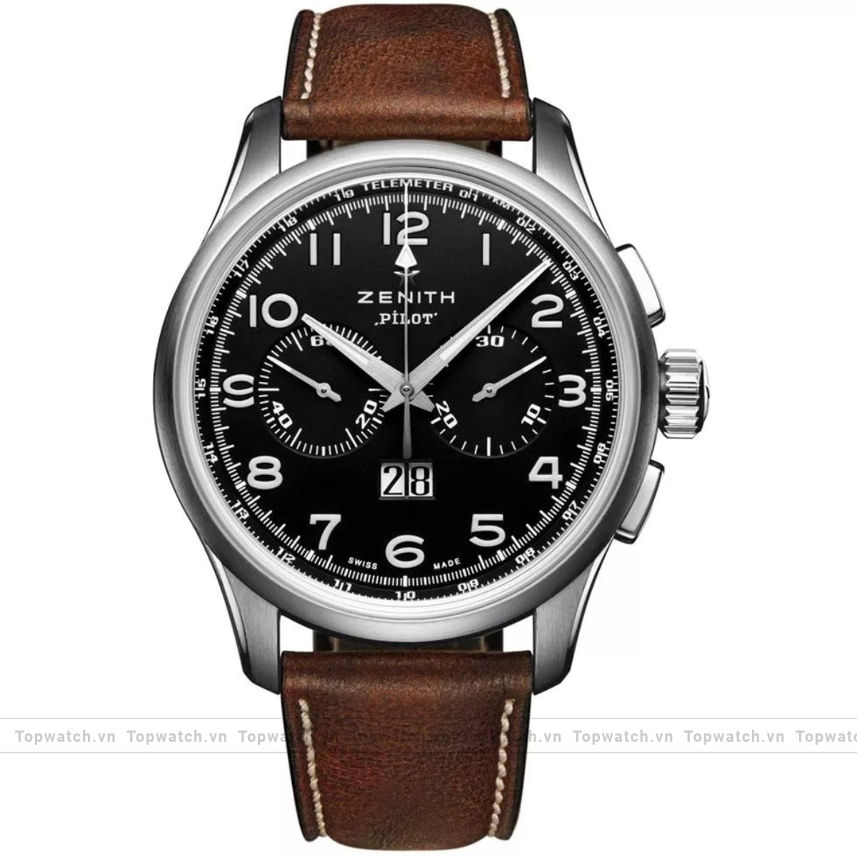 Zenith Pilot 03.2410.4010/21.C722 Mens Stainless Steel Leather Watch 42mm