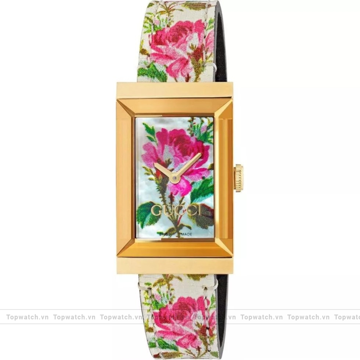 Gucci G-Frame Ivory Floral Motif Watch 21x31mm
