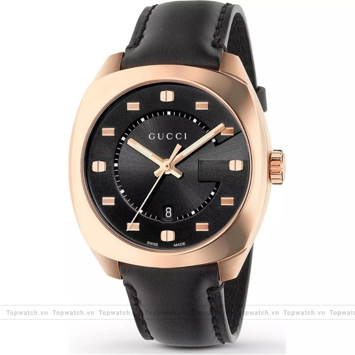 Gucci YA142309 GG2570 Black Leather Strap Watch 41mm