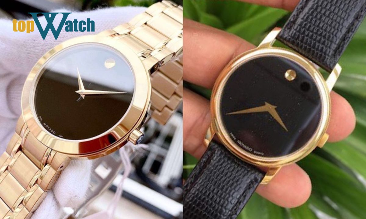 So sánh đồng hồ Movado thật và giả: bên trái chính hãng, bên phải hoàn thiện kém
