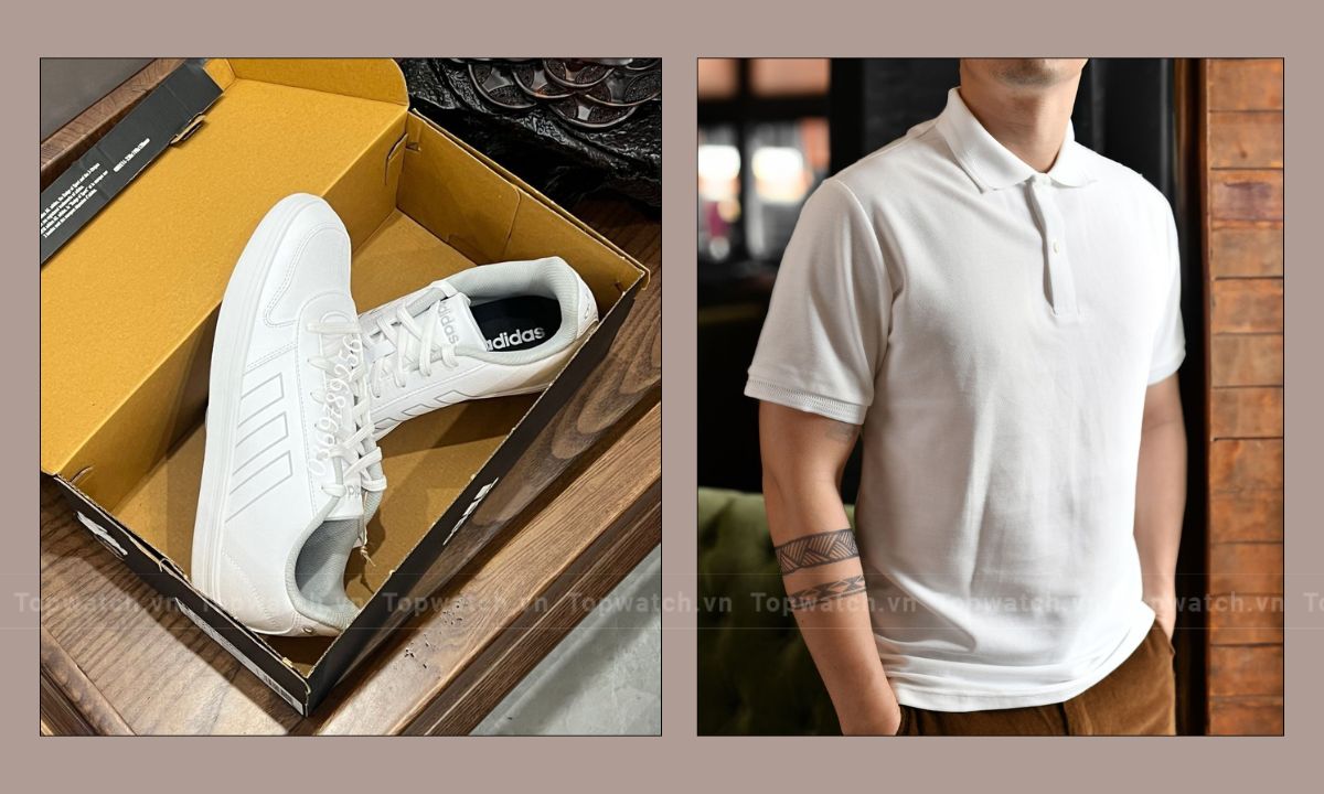 Giày sneaker nam và áo polo basic