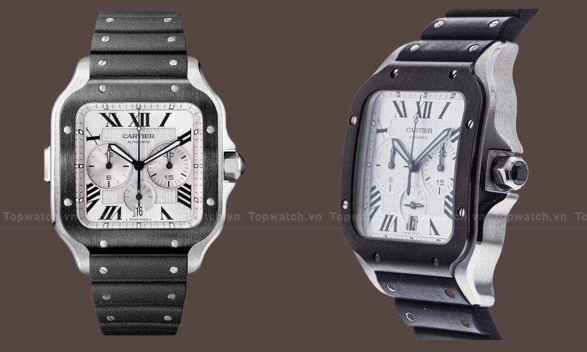 10 đồng hồ Cartier mặt vuông bán chạy nhất thị trường Đồng hồ Cartier Santos de Cartier Chronograph WSSA0017