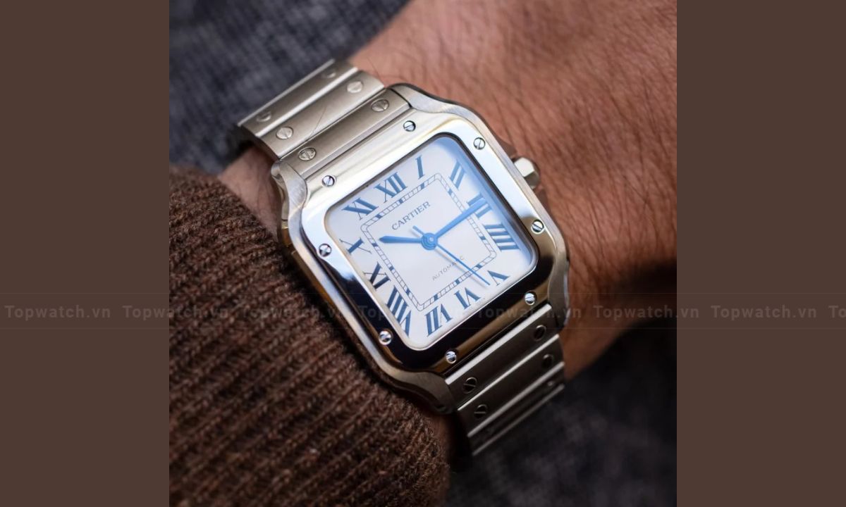 10 đồng hồ Cartier mặt vuông bán chạy nhất thị trường Đồng hồ Cartier Santos de Cartier WSSA0029
