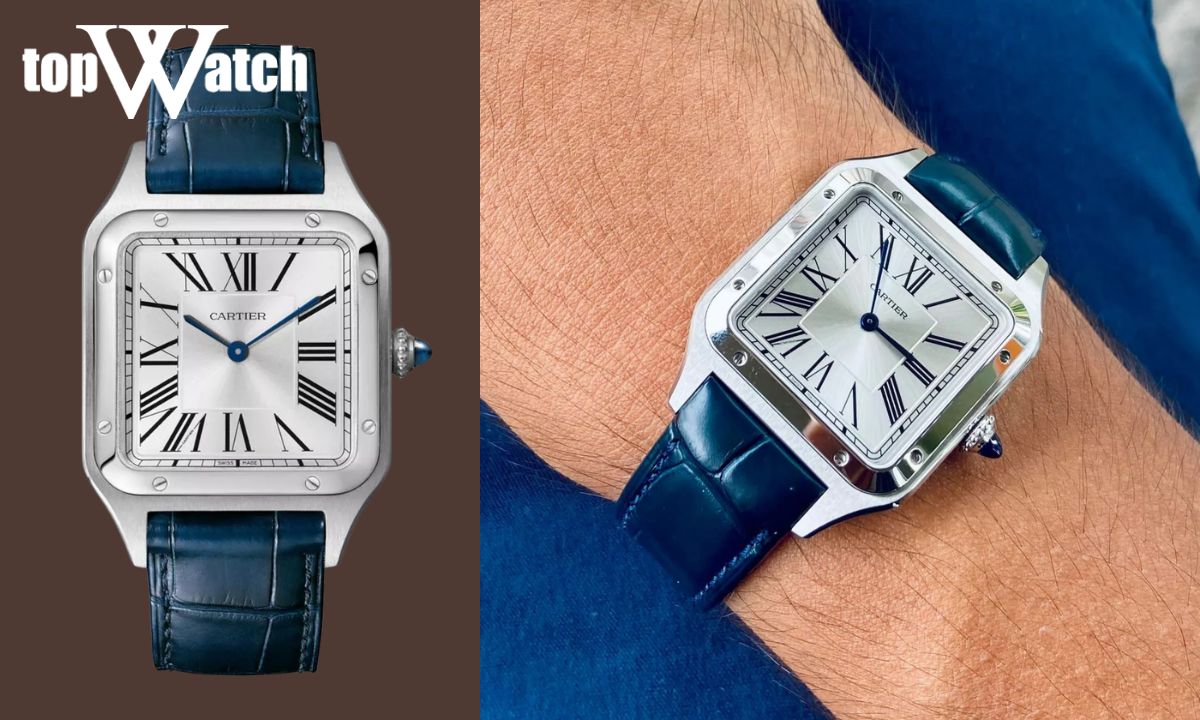 10 đồng hồ Cartier mặt vuông bán chạy nhất thị trường Đồng hồ Cartier Santos-Dumont WSSA0022