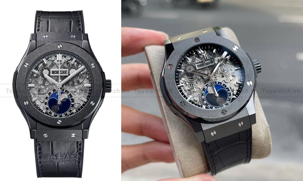 10 mẫu đồng hồ hublot lộ cơ ấn tượng, độc đáo và thu hút nhất Đồng hồ Hublot Aerofusion Moonphase Black Magic 517.CX.0170.LR