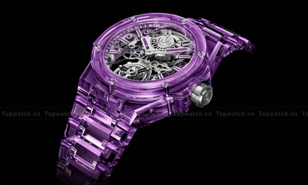 10 mẫu đồng hồ hublot lộ cơ ấn tượng, độc đáo và thu hút nhất Hublot Big Bang Integrated Tourbillon Full Purple Sapphire 455.JM.0120.JM