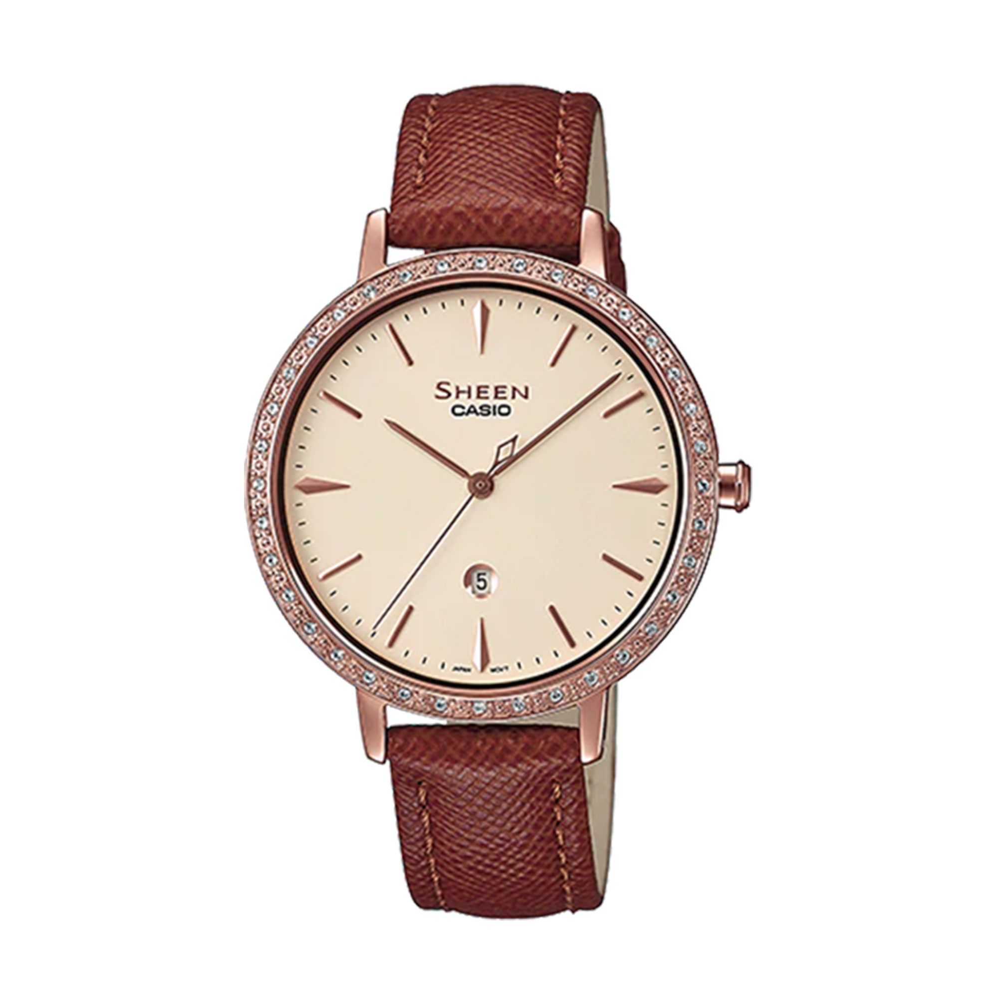 Đồng hồ Casio Nữ SHE-4535YGL-9AUDF Dây Da 34.3mm