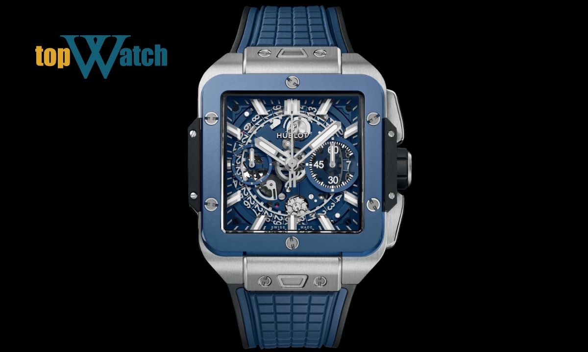 Gợi ý 10 mẫu đồng hồ Hublot mặt vuông độc đáo, được săn đón nhất Đồng hồ Hublot Square Bang Unico Titanium Blue Ceramic 821.NL.5170.RX