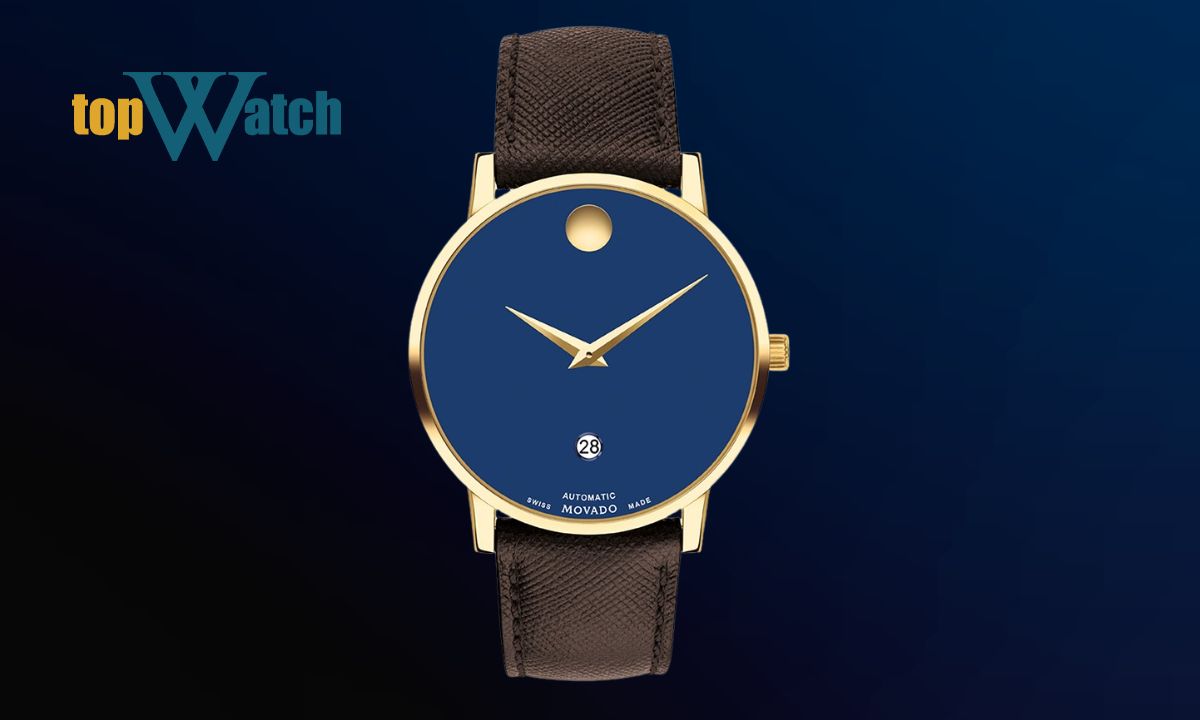 Top 8 mẫu đồng hồ Movado nam dây da đẹp và đáng mua Đồng hồ Movado Museum Classic Automatic Blue Dial 0607806