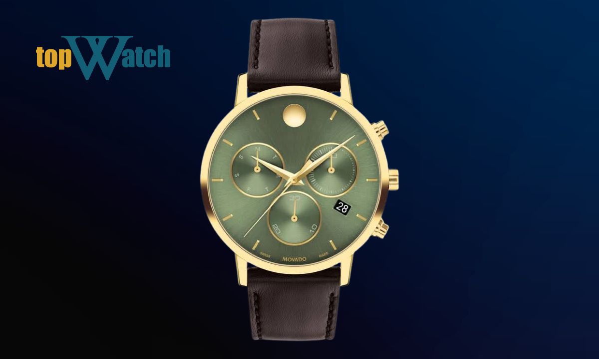 Top 8 mẫu đồng hồ Movado nam dây da đẹp và đáng mua Đồng hồ Movado Museum Classic Chronograph Green Dial 0607890