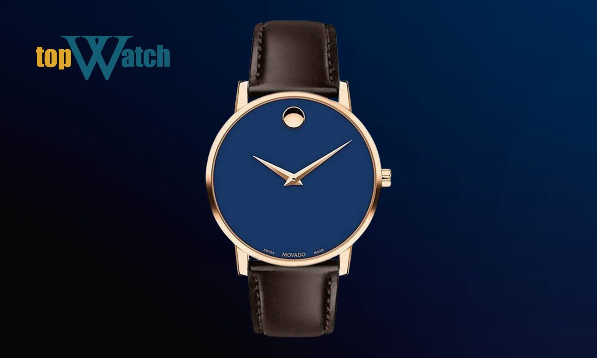 Top 8 mẫu đồng hồ Movado nam dây da đẹp và đáng mua Đồng hồ Movado Museum Classic Rose Gold PVD Blue Dial 0607597