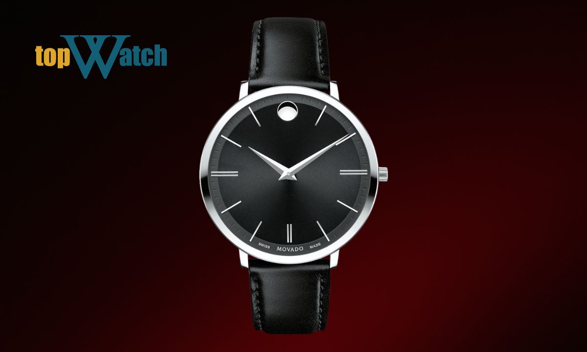 Top 13 mẫu đồng hồ Movado nữ dây da đẹp và đáng mua Đồng hồ Movado Ultra Slim Black Dial 0607090