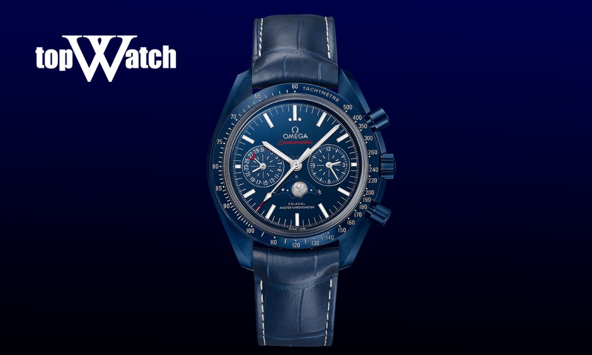 Chiêm ngưỡng 5 mẫu đồng hồ Omega mặt xanh độc lạ, bí ẩn và cuốn hút Đồng hồ Omega Speedmaster Moonphase Blue Side Of The Moon 304.93.44.52.03.001