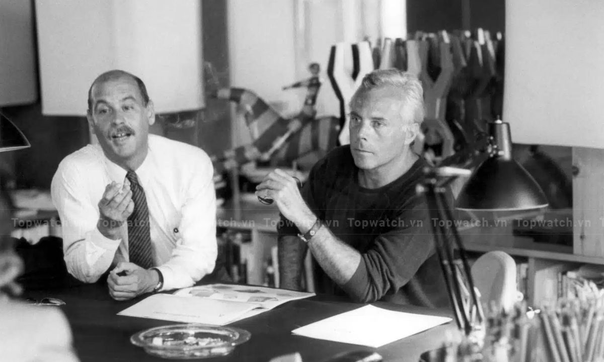 Đồng hồ Armani của nước nào? Chất lượng có tốt không? Giorgio Armani và Sergio Galeotti – hai nhà sáng lập Giorgio Armani S.p.A. tại Milan năm 1975