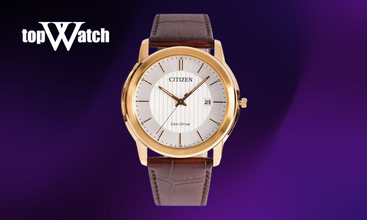 Top 10 đồng hồ Citizen nam dây da cao cấp, sang trọng và lịch lãm Đồng hồ Citizen AW1212-10A Eco-Drive mạ vàng