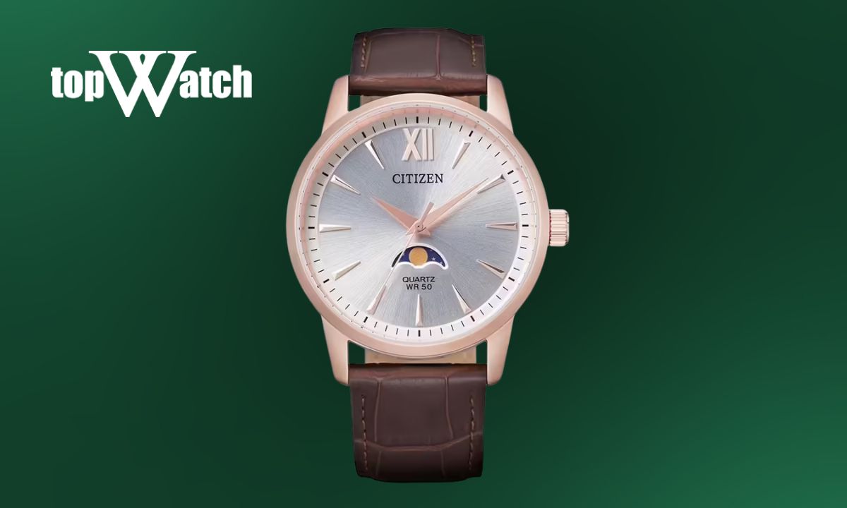 Top 14 đồng hồ Citizen dây da nam nữ thanh lịch, sang trọng Đồng hồ Citizen dây da AK5003-05A dây da nâu