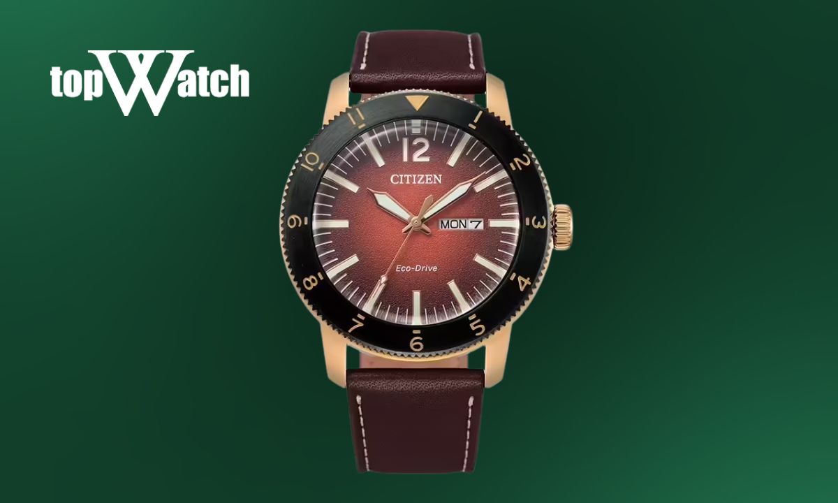 Top 14 đồng hồ Citizen dây da nam nữ thanh lịch, sang trọng Đồng hồ Citizen dây da AW0079-13X mặt số nâu