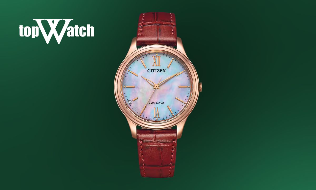Top 14 đồng hồ Citizen dây da nam nữ thanh lịch, sang trọng Đồng hồ Citizen dây da EM0419-11D mặt xà cừ
