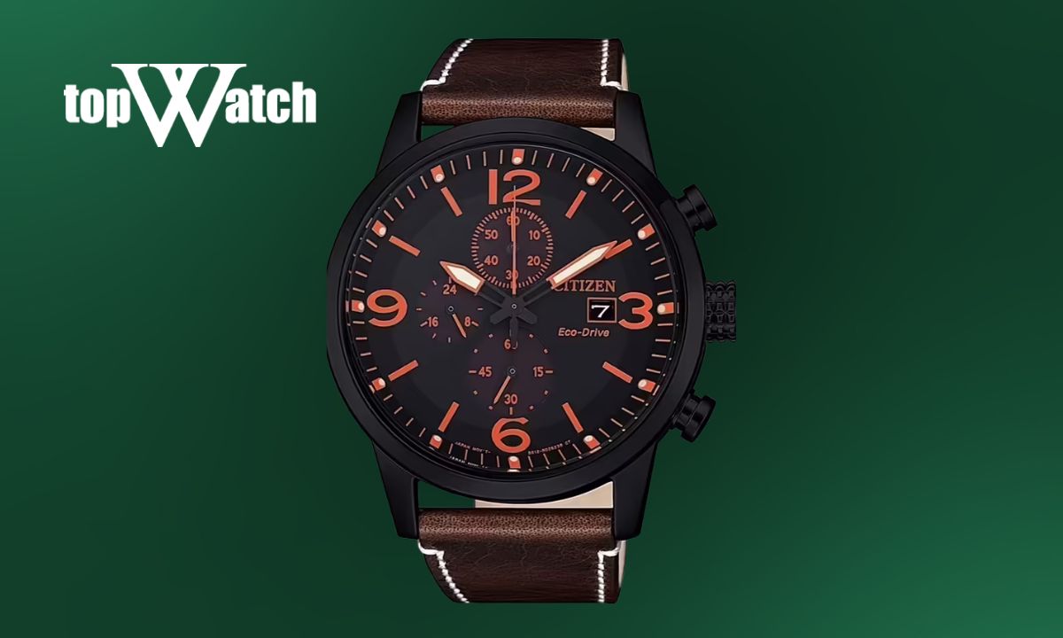 Top 14 đồng hồ Citizen dây da nam nữ thanh lịch, sang trọng Đồng hồ Citizen dây da nâu CA0617-11E chronograph