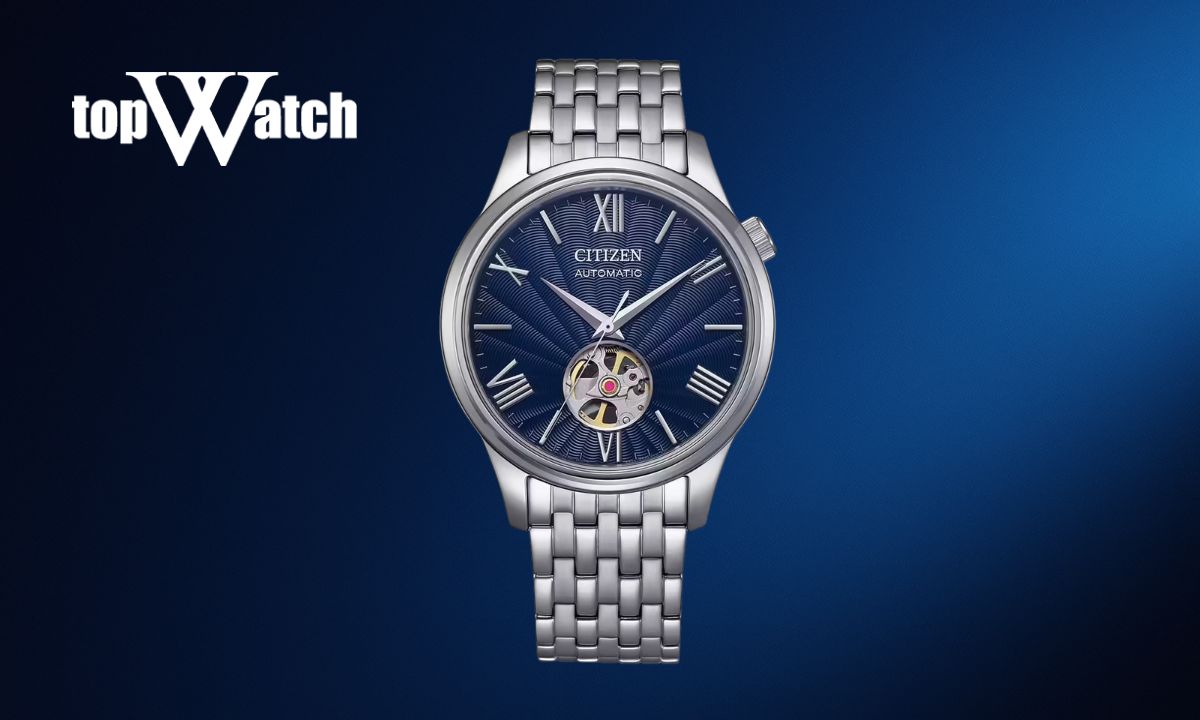 Top 12 đồng hồ cơ Citizen nam cao cấp, thiết kế đẹp, độc đáo Đồng hồ Citizen NH9130-84L nam Open Heart mặt số xanh