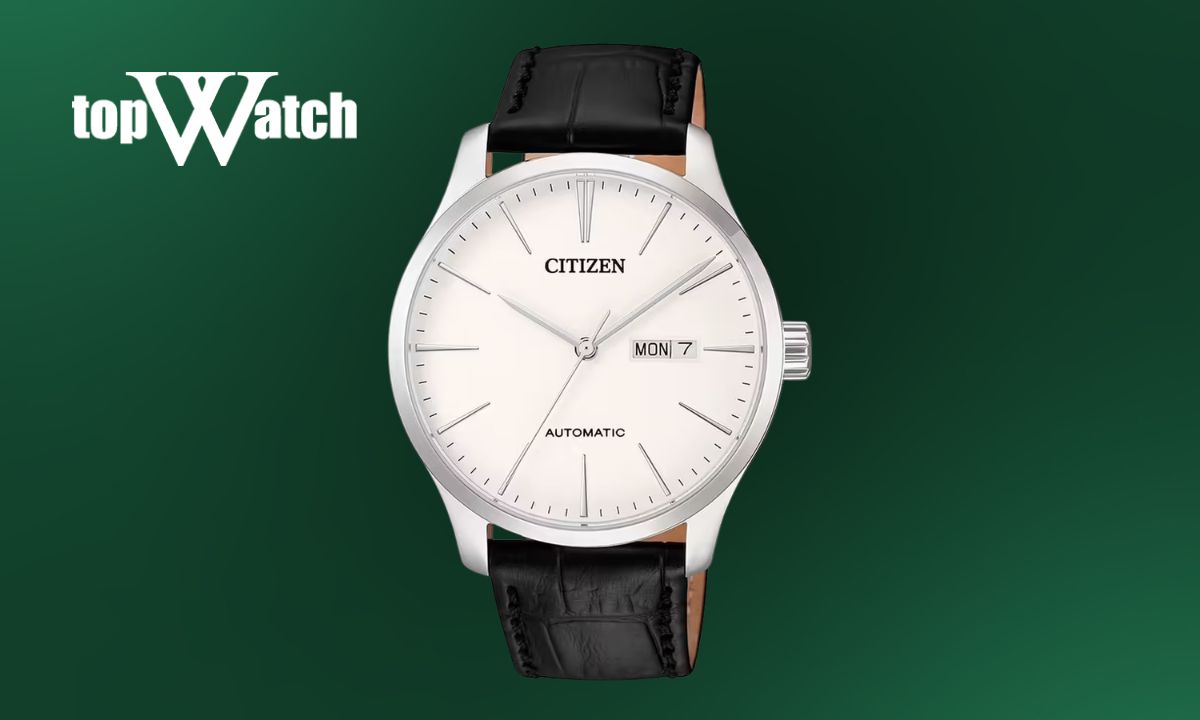 Top 14 đồng hồ Citizen dây da nam nữ thanh lịch, sang trọng Đồng hồ dây da màu đen Citizen NH8350-08B automatic