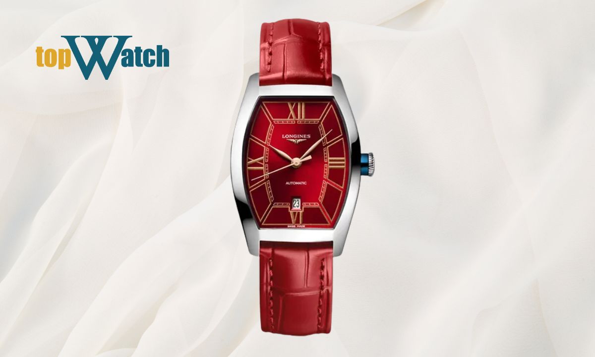 Top 15 đồng hồ Longines nữ dây da thanh mảnh, nữ tính Đồng hồ Longines nữ Evidenza L2.142.4.09.2 dây da và mặt số đỏ