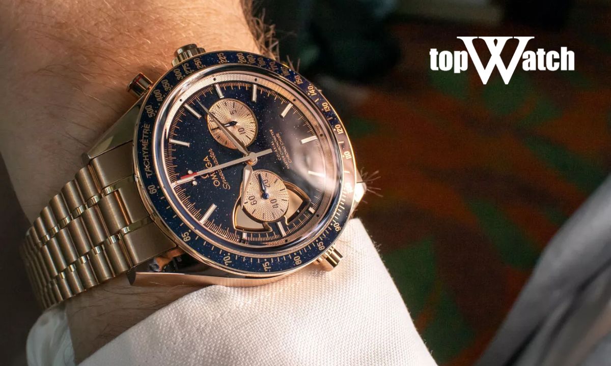 Top 7 đồng hồ Omega vàng nguyên khối sang trọng, giá trị cao Đồng hồ Omega Speedmaster Chrono Chime 522.50.45.52.03.001