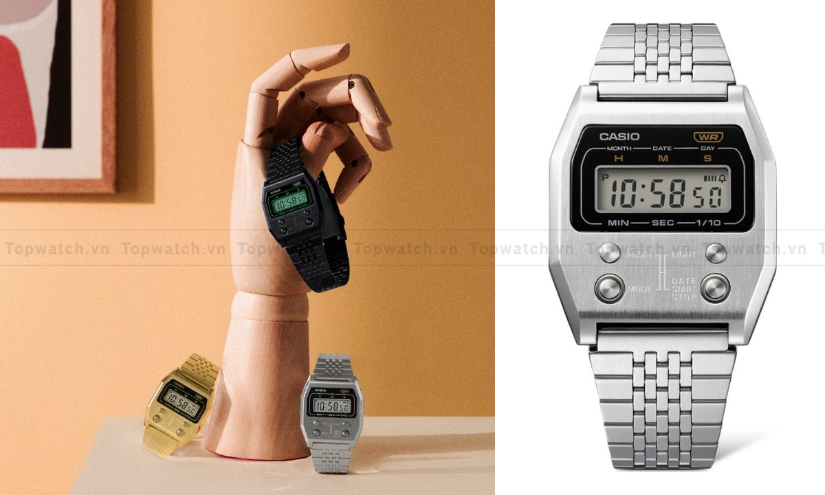 Gợi ý 10 mẫu đồng hồ Casio mặt vuông thiết kế đẹp và bán chạy Đồng hồ Casio A1100D-1DF dây kim loại