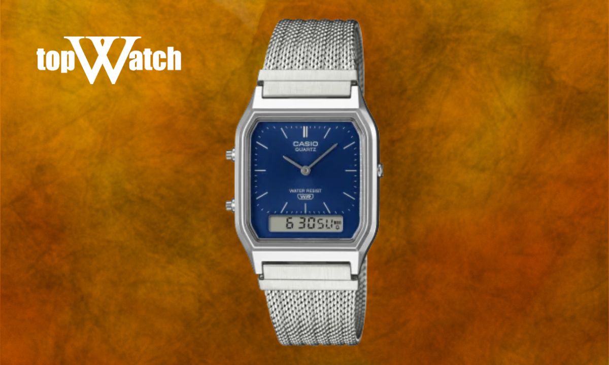 Gợi ý 10 mẫu đồng hồ Casio mặt vuông thiết kế đẹp và bán chạy Đồng hồ Casio AQ-230EM-2ADF dây lưới