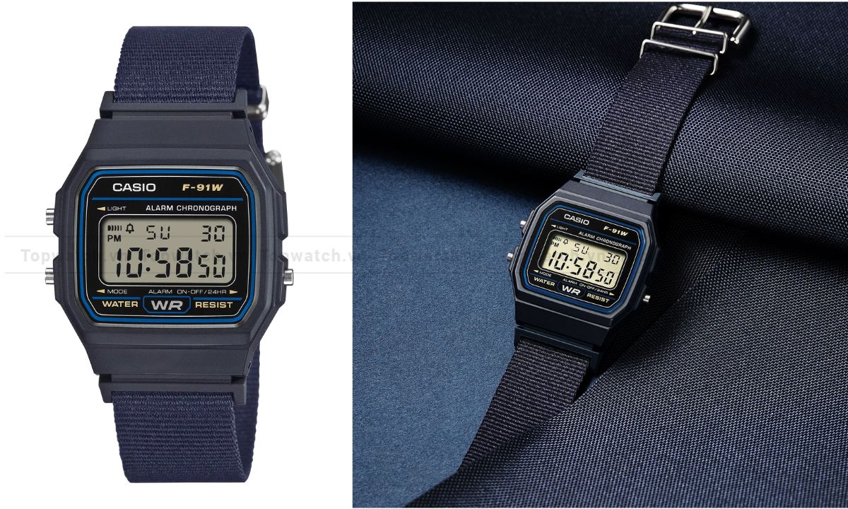 Gợi ý 10 mẫu đồng hồ Casio mặt vuông thiết kế đẹp và bán chạy Đồng hồ Casio F-91WF-2ADF dây vải