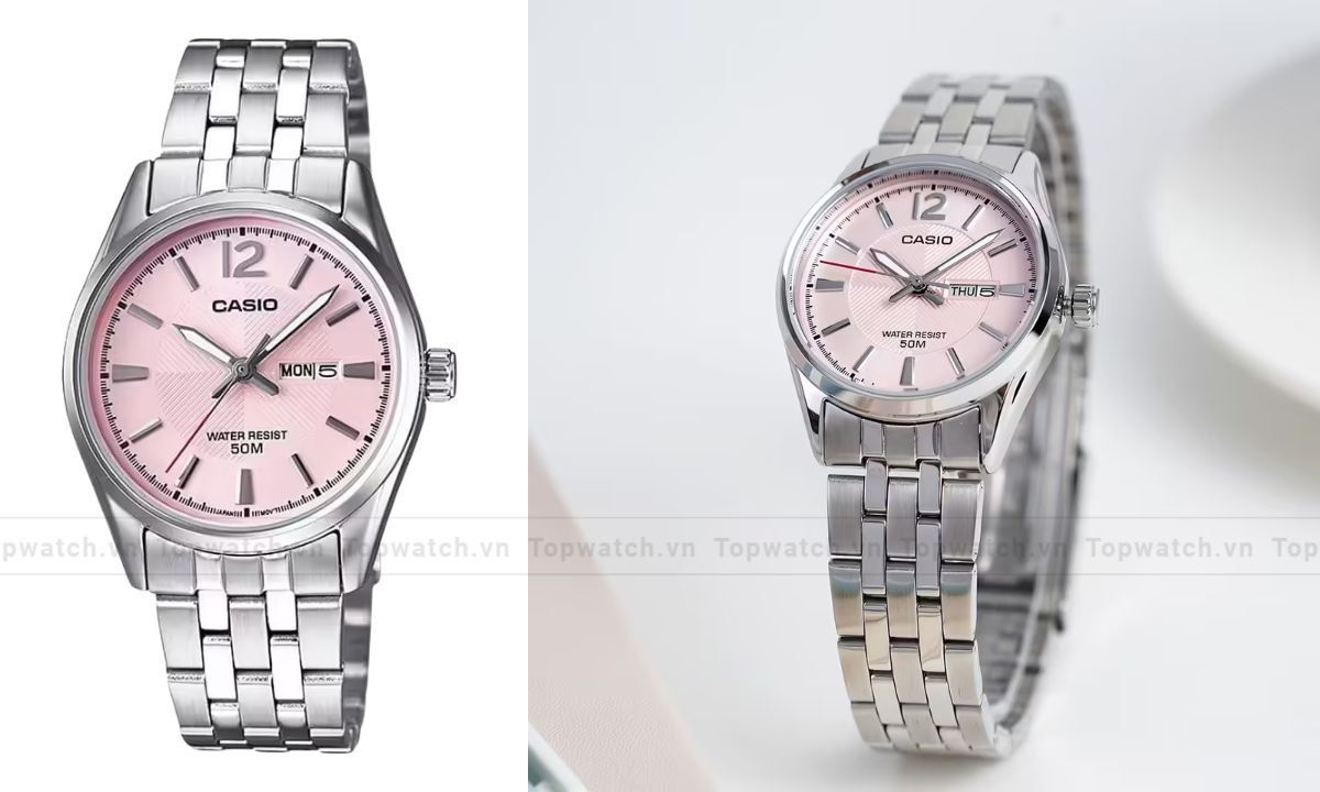 Khám phá 15 mẫu đồng hồ Casio nữ dây kim loại mặt tròn đẹp, thanh lịch Đồng hồ Casio LTP-1335D-5AVDF mặt số hồng