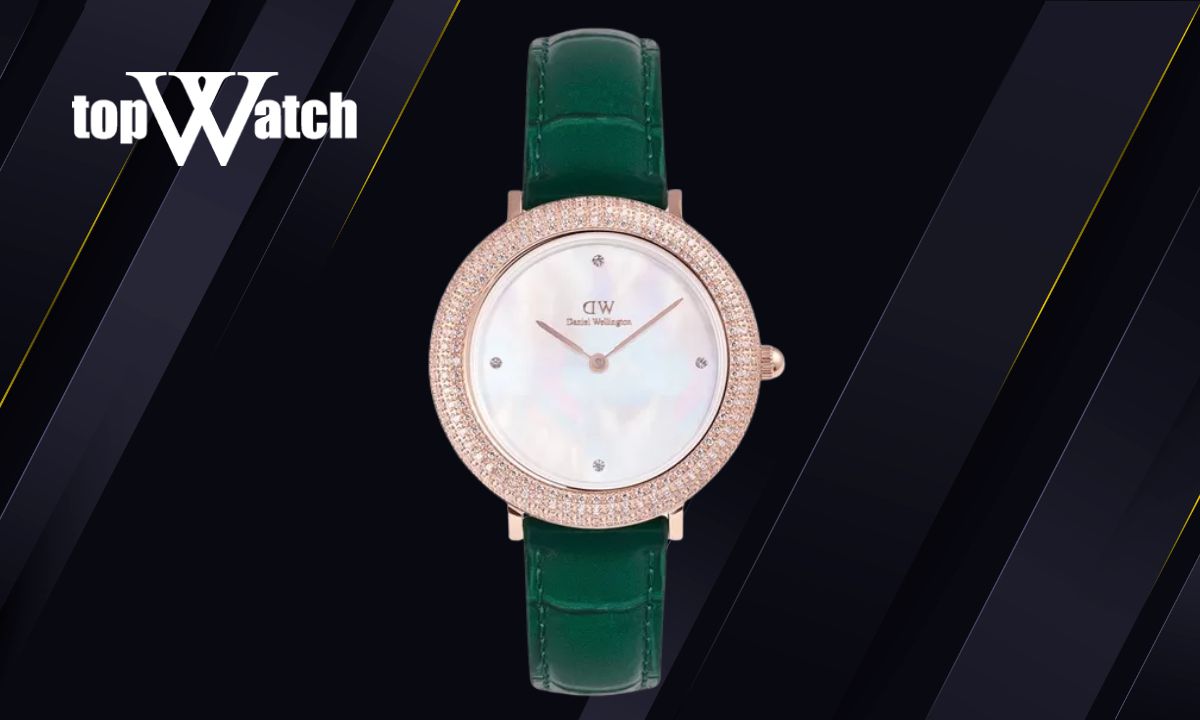 Đồng hồ DW Crystalline Bezel Croc Rose Gold DW00100826 dây da xanh